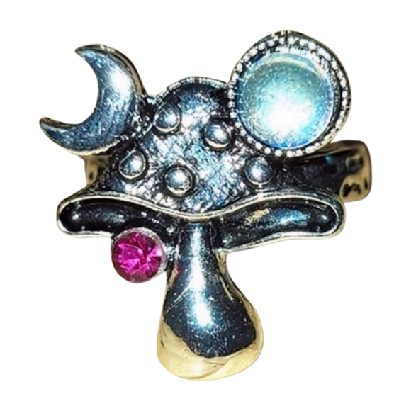 🌙 Moon 'N Mushroom 🍄 Psychedelic Ring - Picture 2 of 5